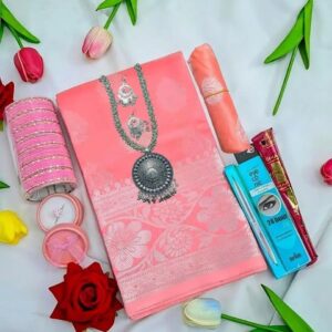 পিংক কালার কাতান শাড়ি কম্বো 💥